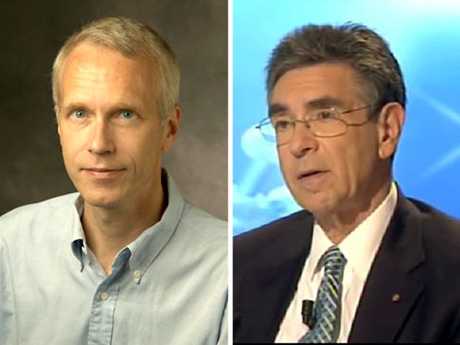 Tiến sĩ Brian Kobilka (trái) và tiến sĩ Robert Lefkowitz (phải) sẽ chia sẻ khoản tiền thưởng 1,2 triệu USD của giải Nobel Hóa học. Ảnh: sciencewatch.com